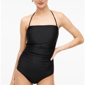 J.Crew Strapless One-piece Swimsuit WMNS L Black Removable Strap Ruched Low Cut